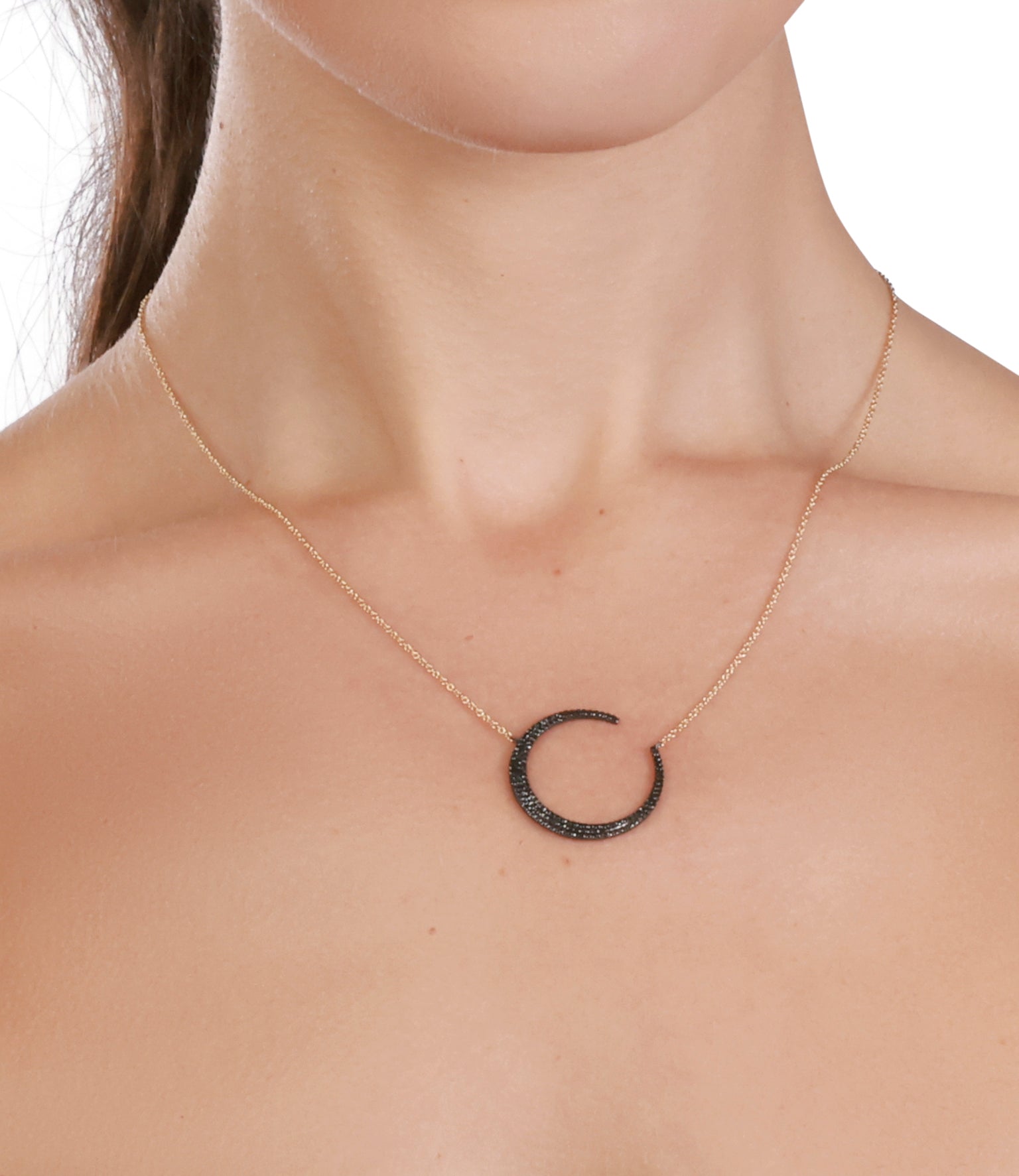Black Diamond Crescent Necklace