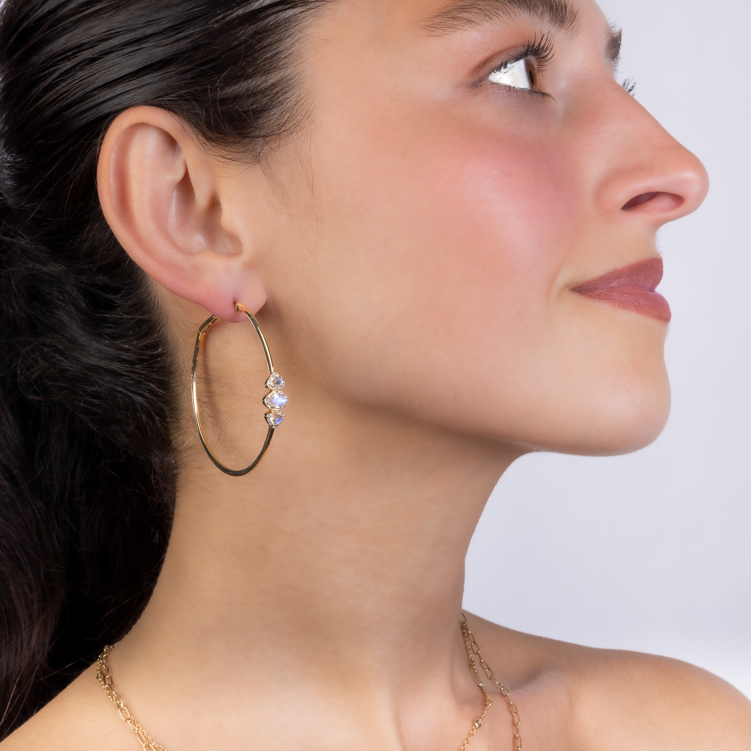 Triple Moonstone Gold Hoops
