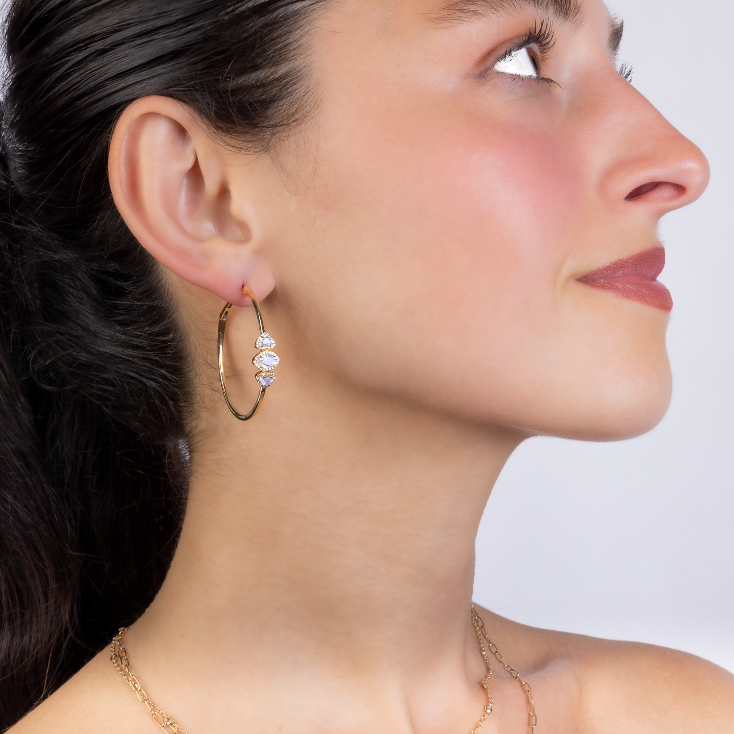 Triple Moonstone Gold Hoops