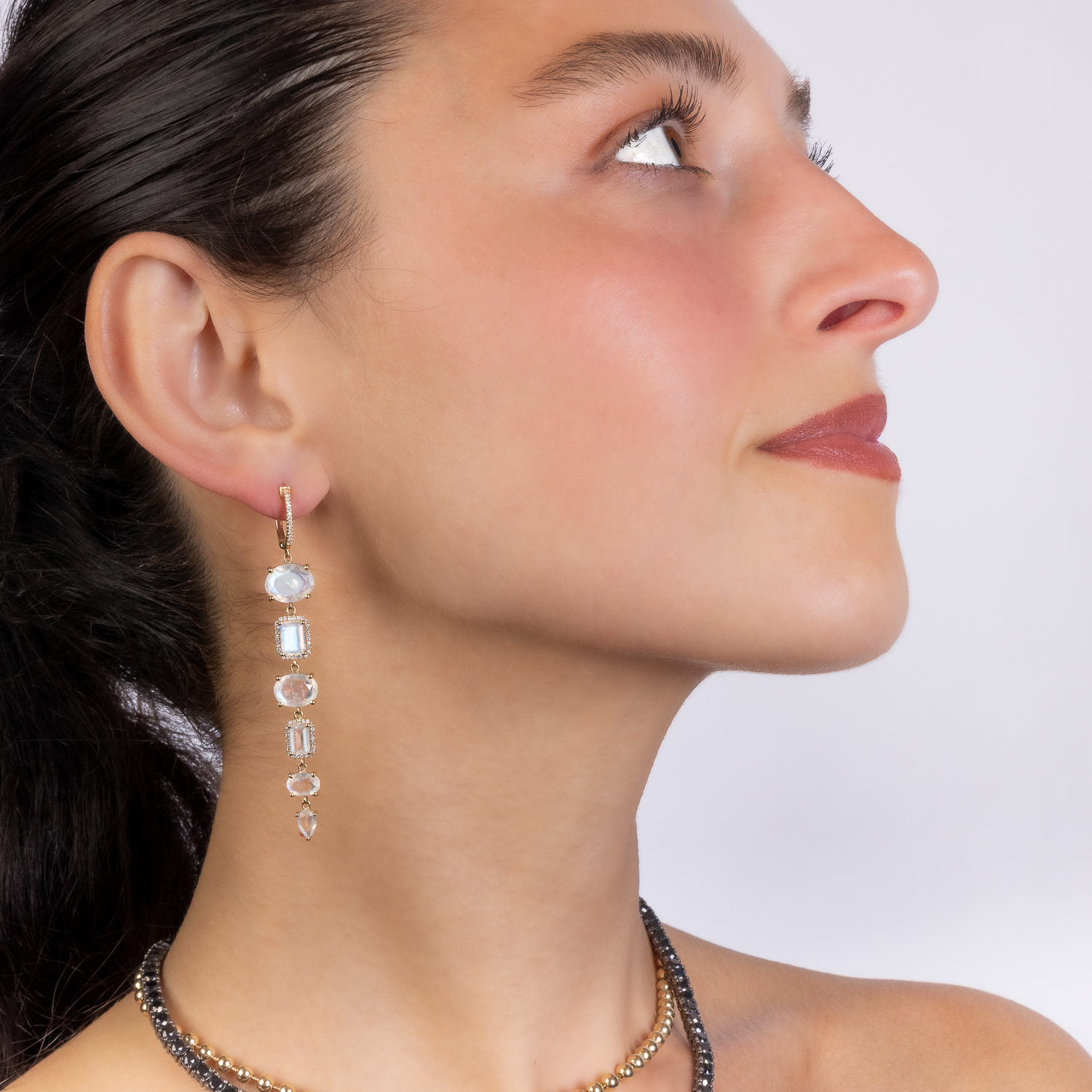 Diamond and Moonstone Mixed Shape Earrings