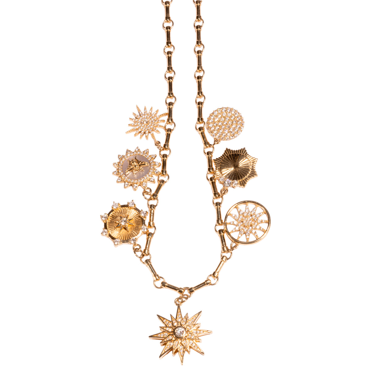 Multi Diamond Charm Necklace