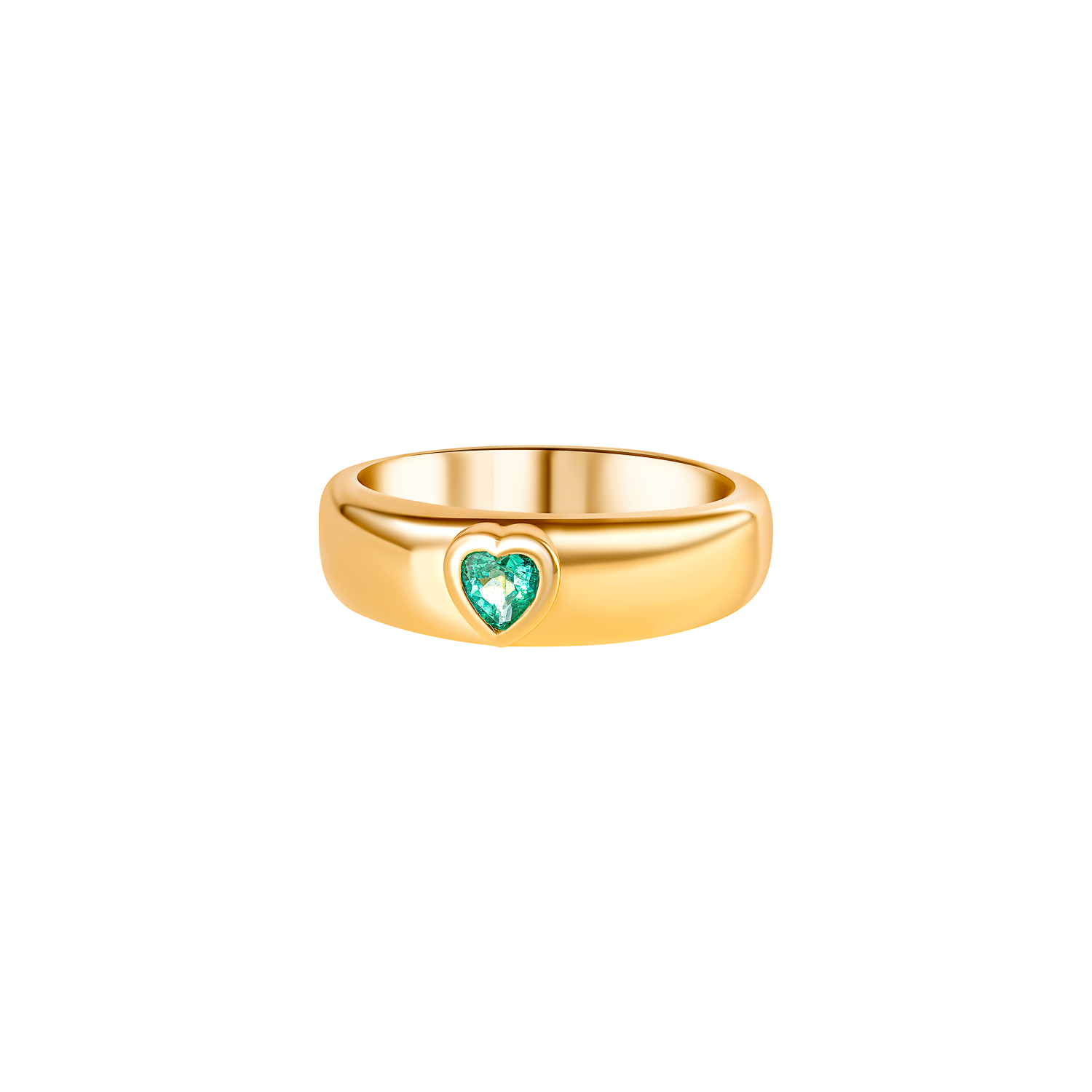 Narrow Gypsy Gold Band With Emerald or Sapphire Heart