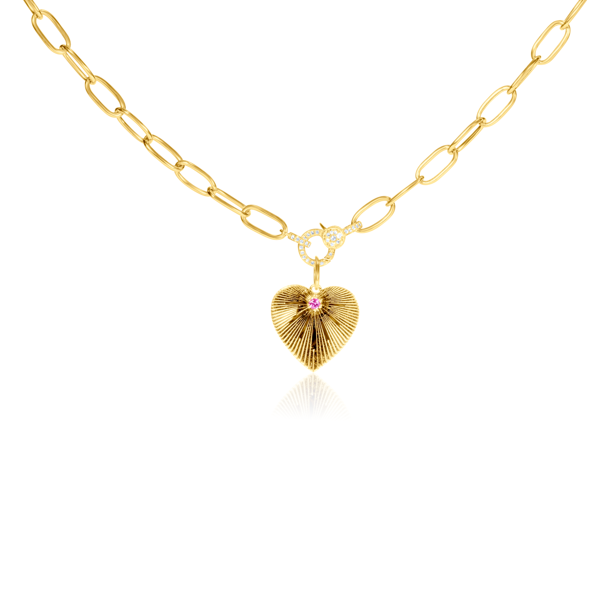 Pink Sapphire Gold Fluted Heart Charm