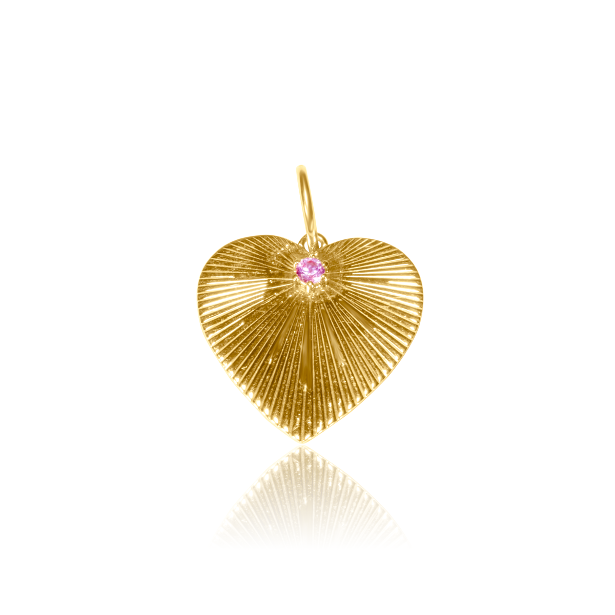 Pink Sapphire Gold Fluted Heart Charm