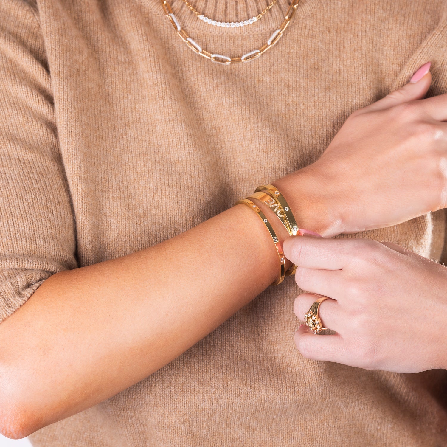 10 Diamond Two Sided Hinged Love Bangle