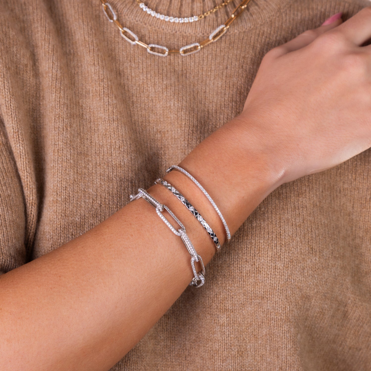 Elongated Diamond Oval Link Bracelet