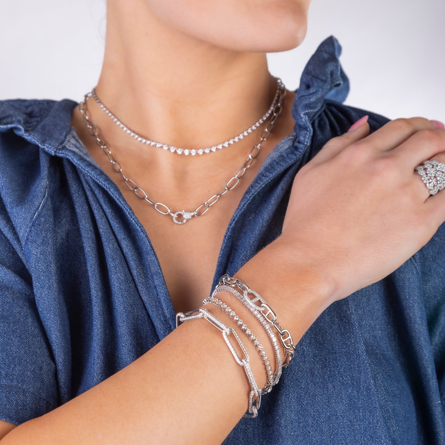 Elongated Diamond Oval Link Bracelet