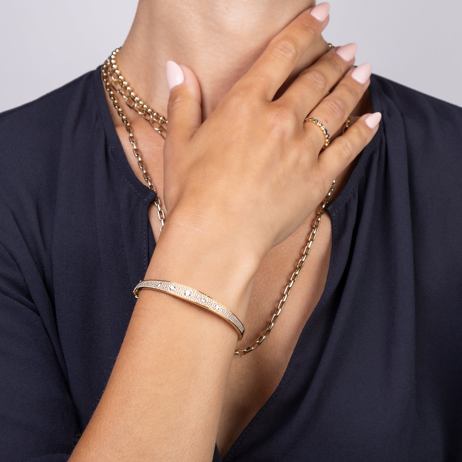 Pave and Full Diamond Curved Bangle