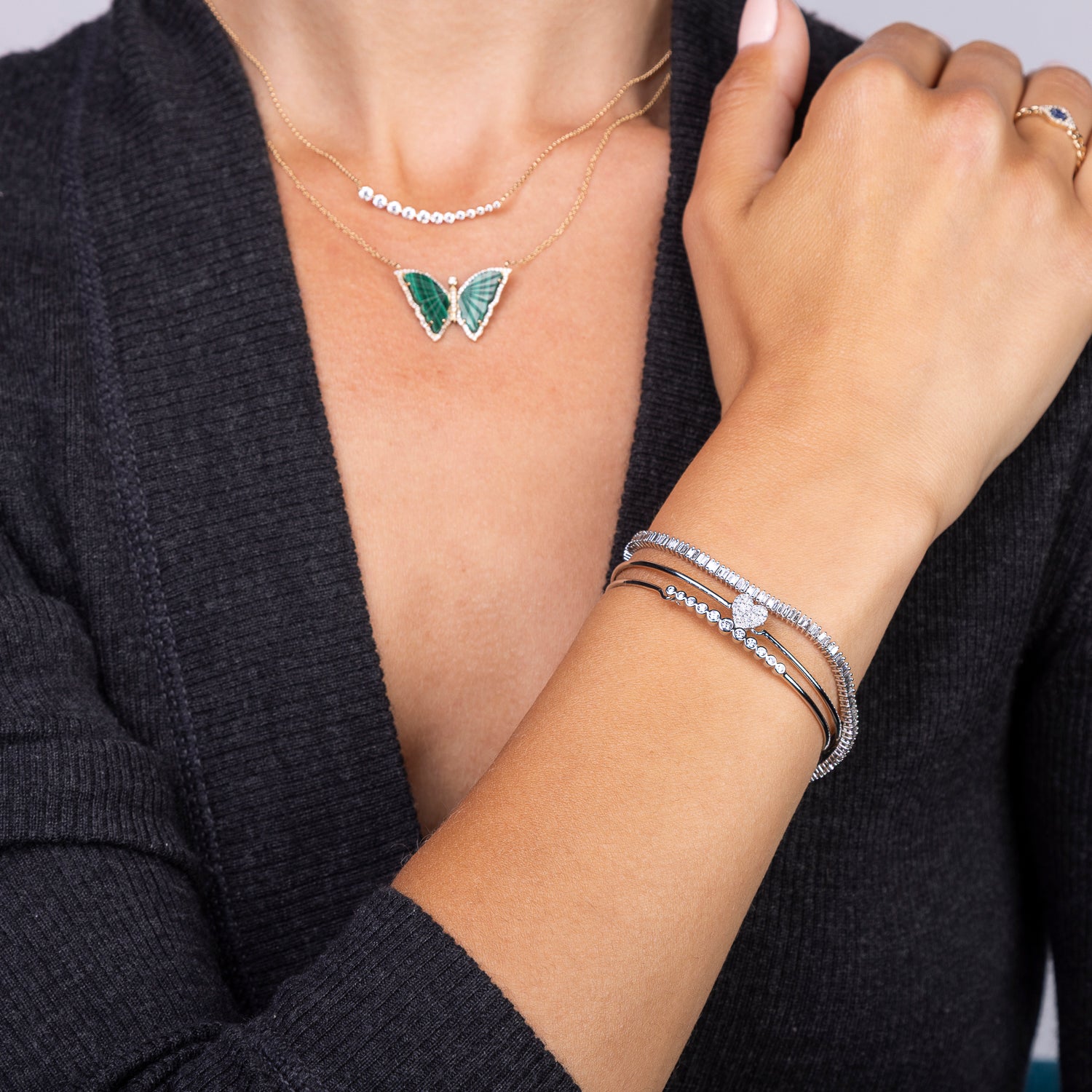 Diamond Heart Skinny Bangle