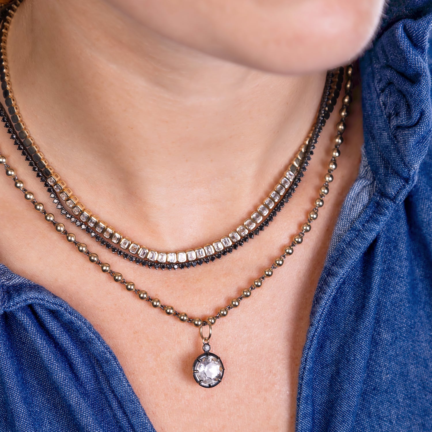 3-Prong Black Diamond Tennis Necklace