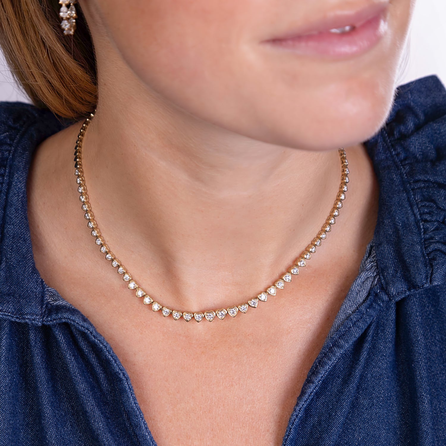 Bezel Heart Tennis Necklace