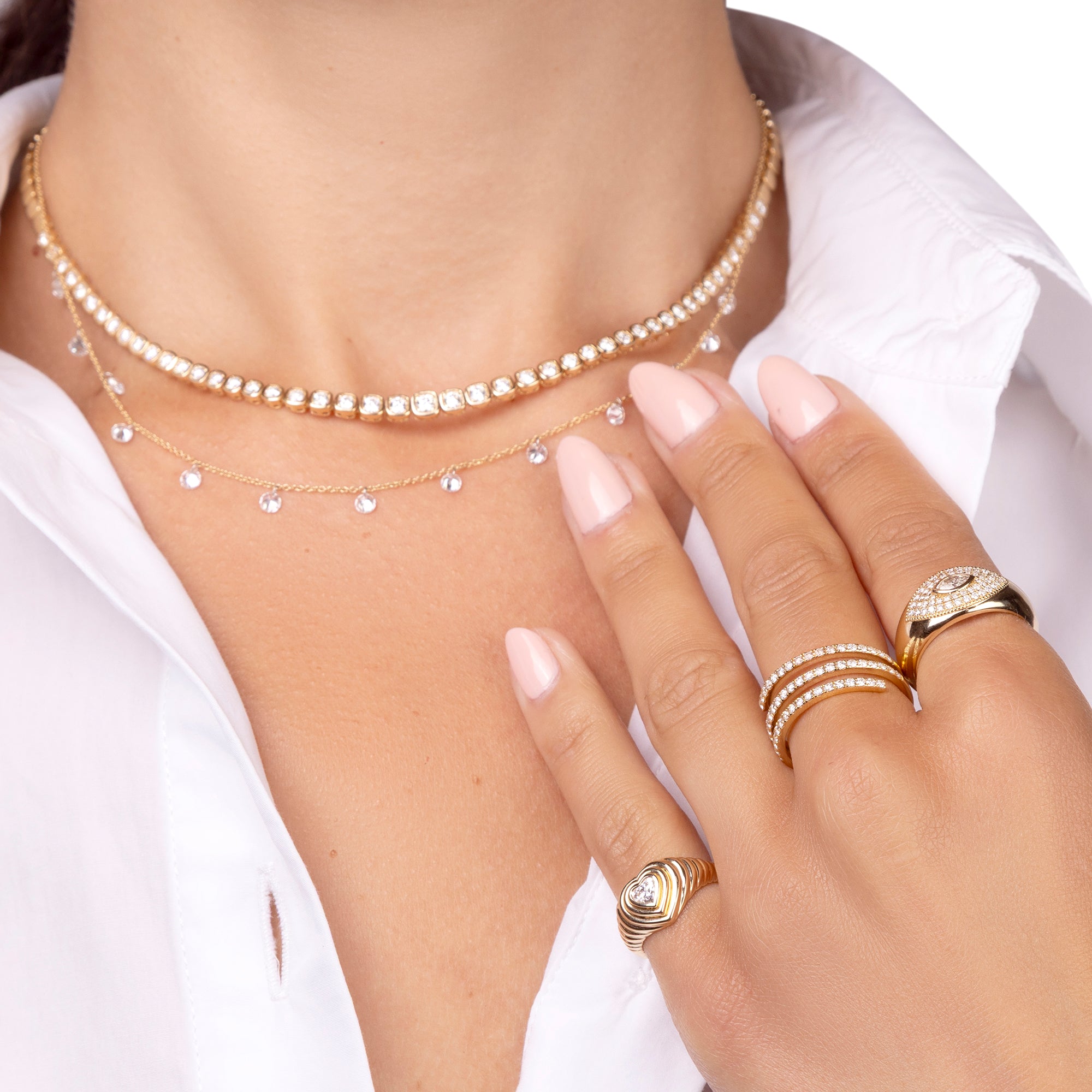 Diamond Heart Pinky Ring with Concentric Motif