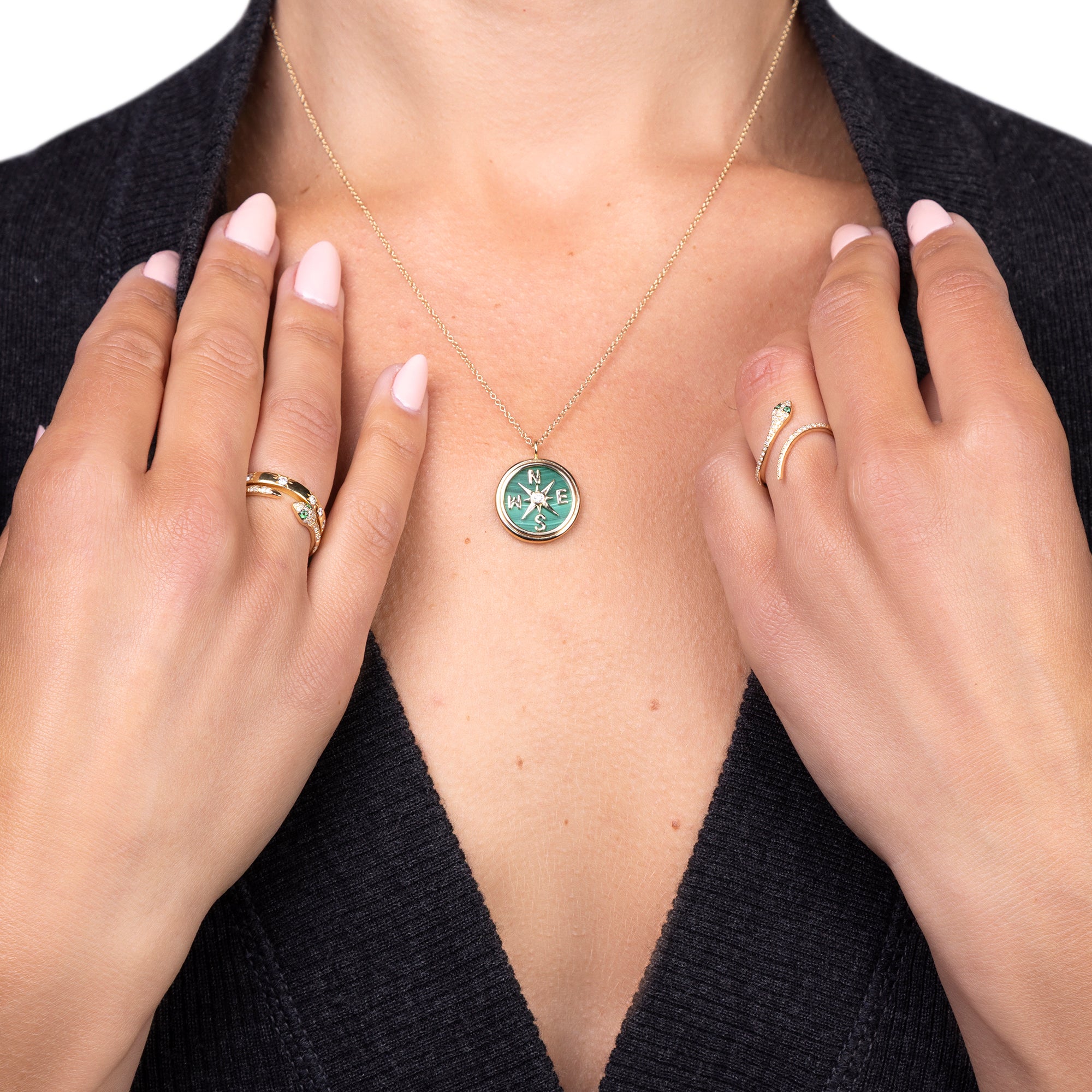 Skinny Open Snake Ring with Emerald Eyes