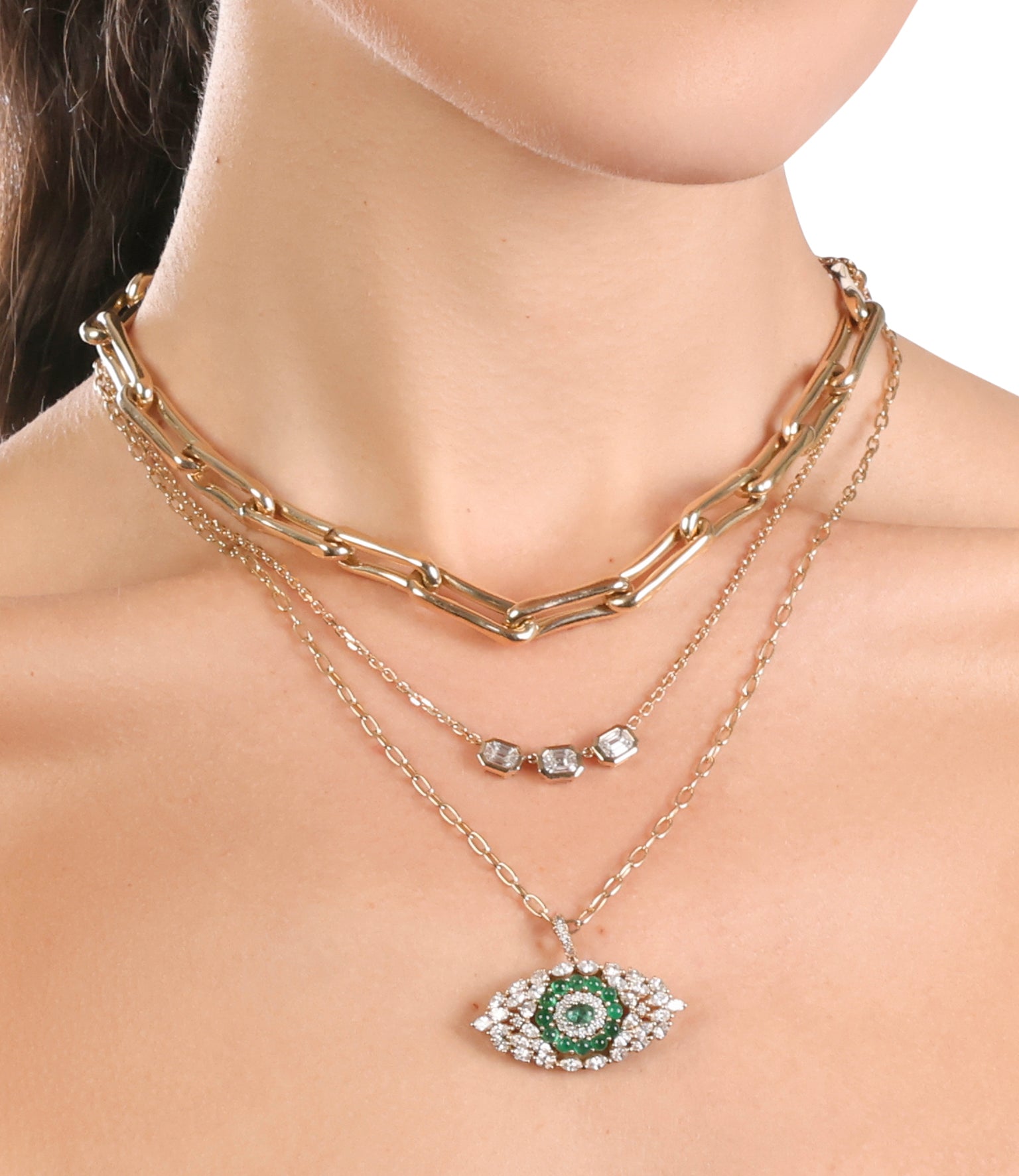 Dynamic Emerald Evil Eye Necklace