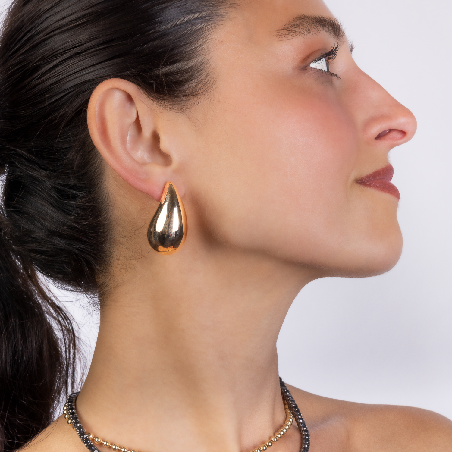 Puffed Gold Teardrop Earring