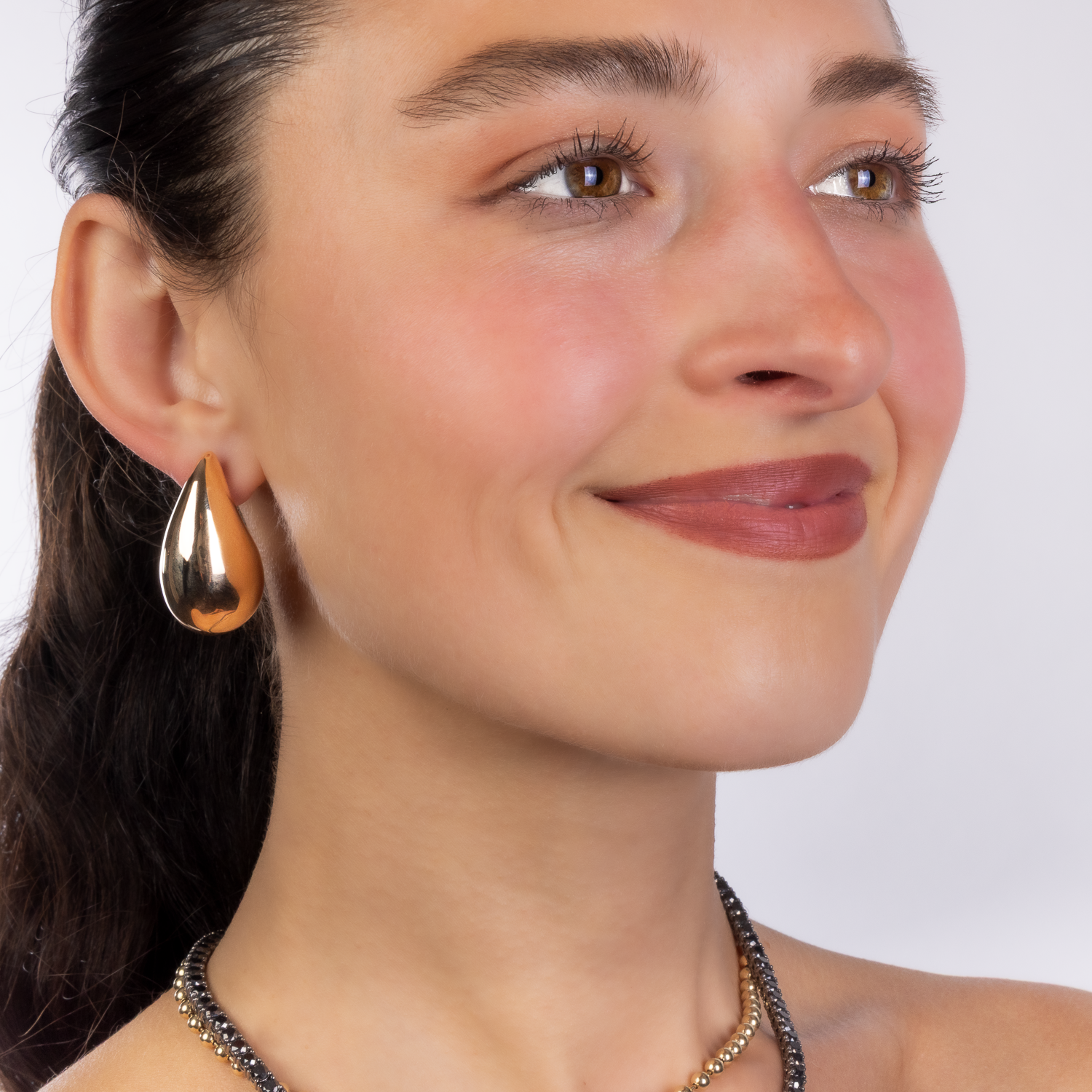 Puffed Gold Teardrop Earring