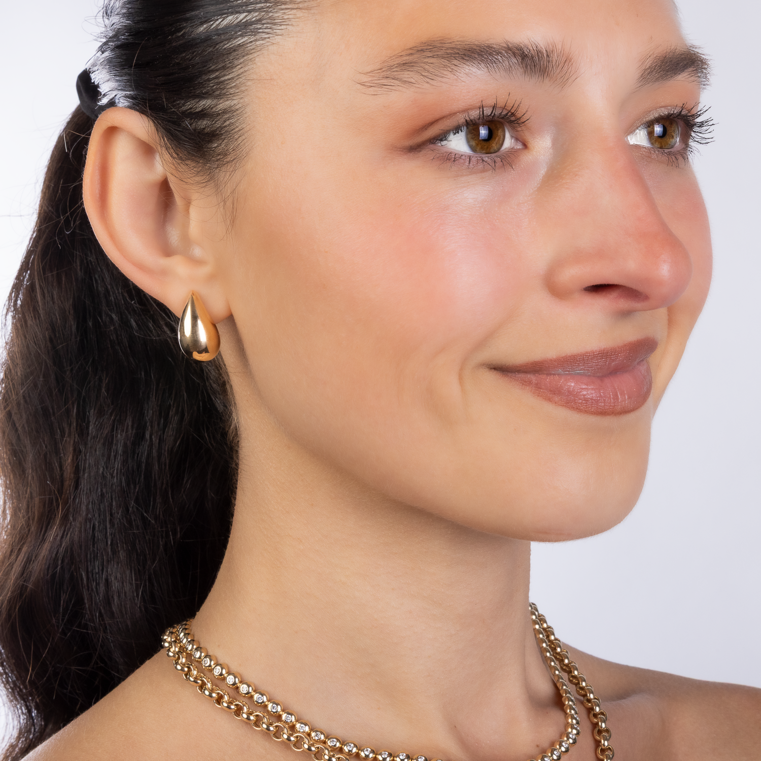 Puffed Gold Teardrop Earring