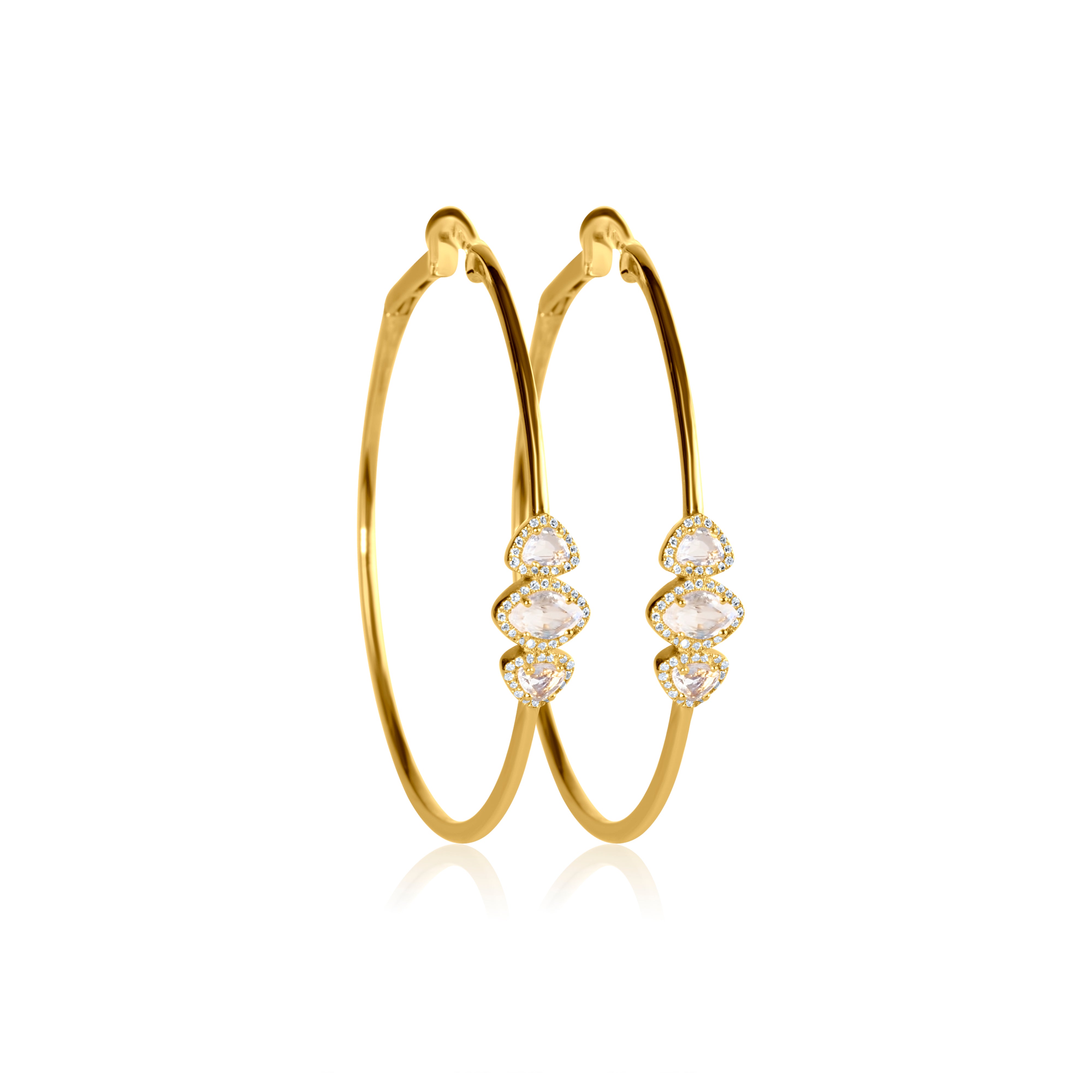 Triple Moonstone Gold Hoops