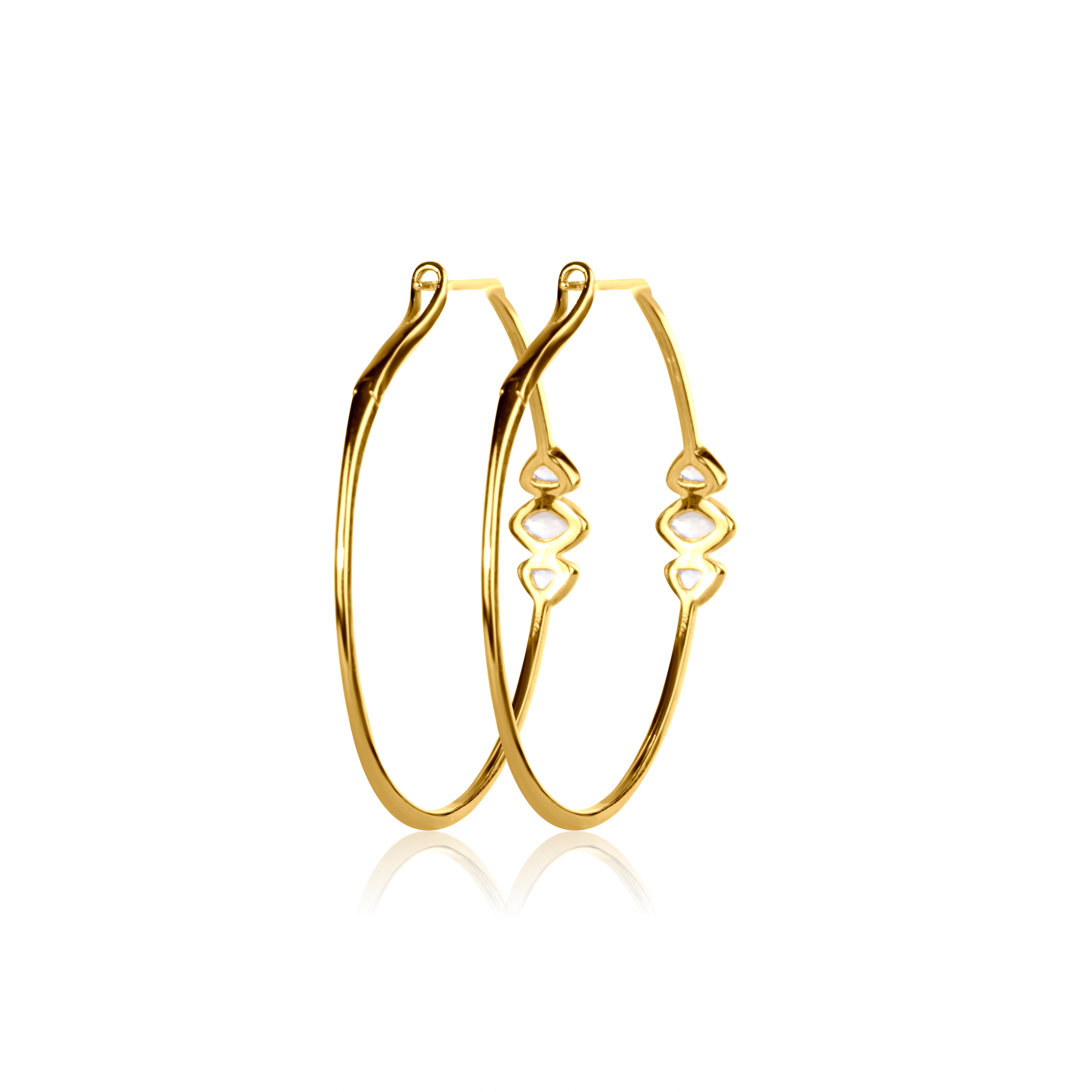 Triple Moonstone Gold Hoops
