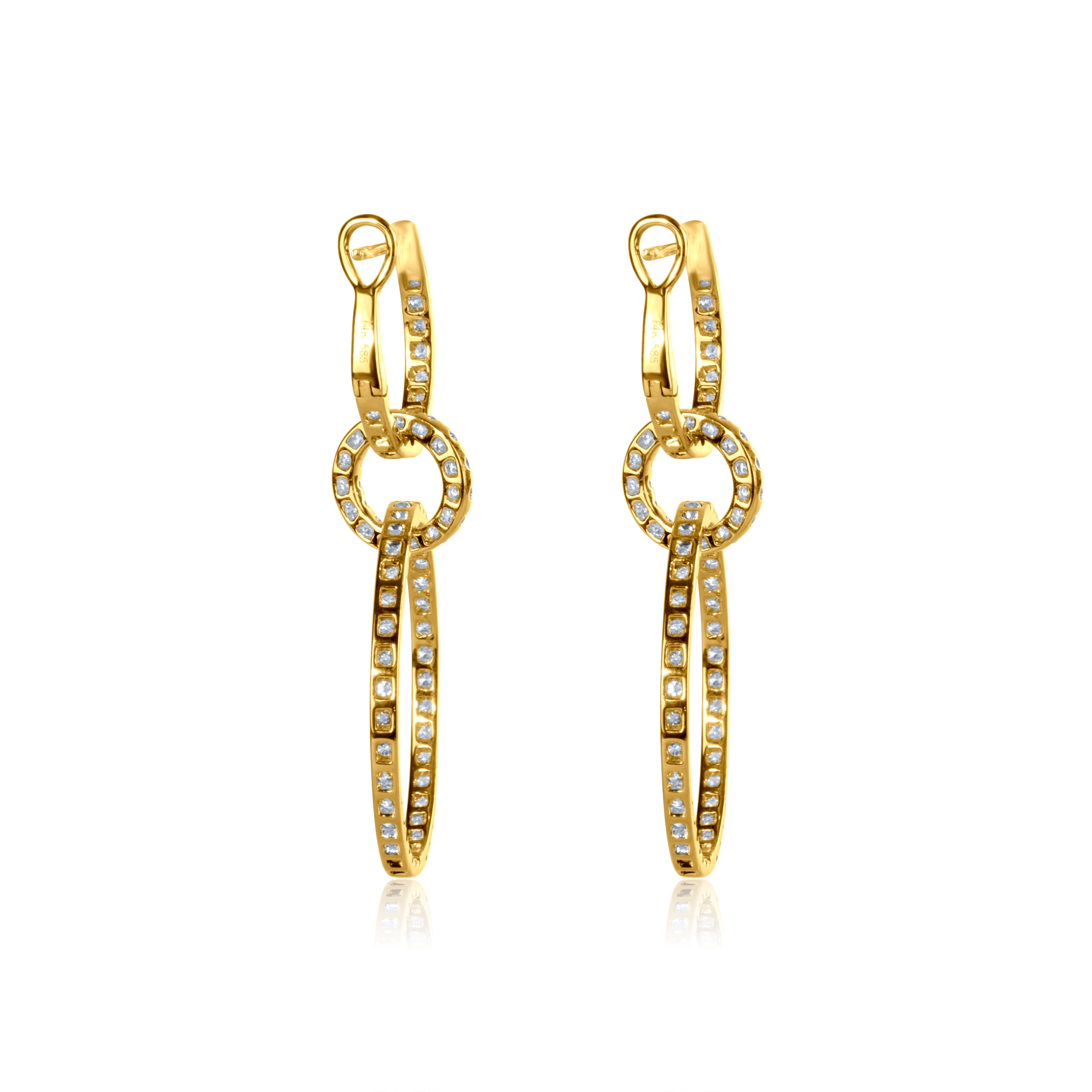 Triple Link Drop Earrings Gold Diamond