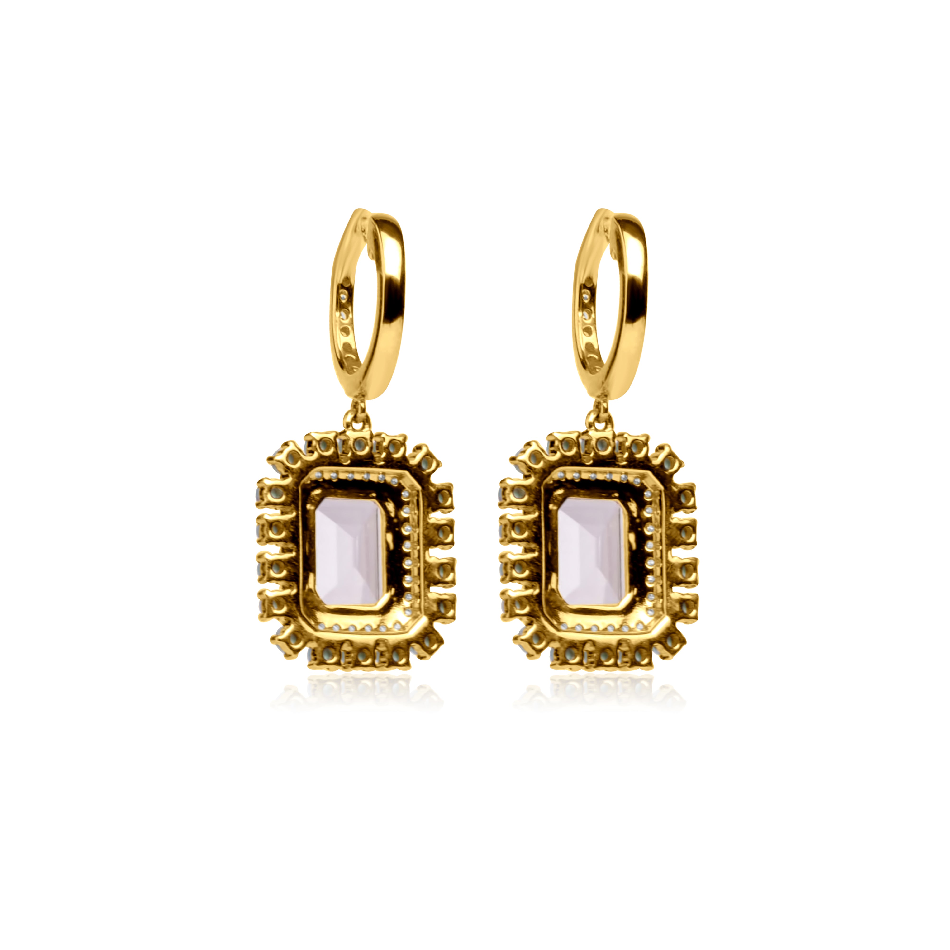 Turquoise Halo White Topaz Drop Earrings