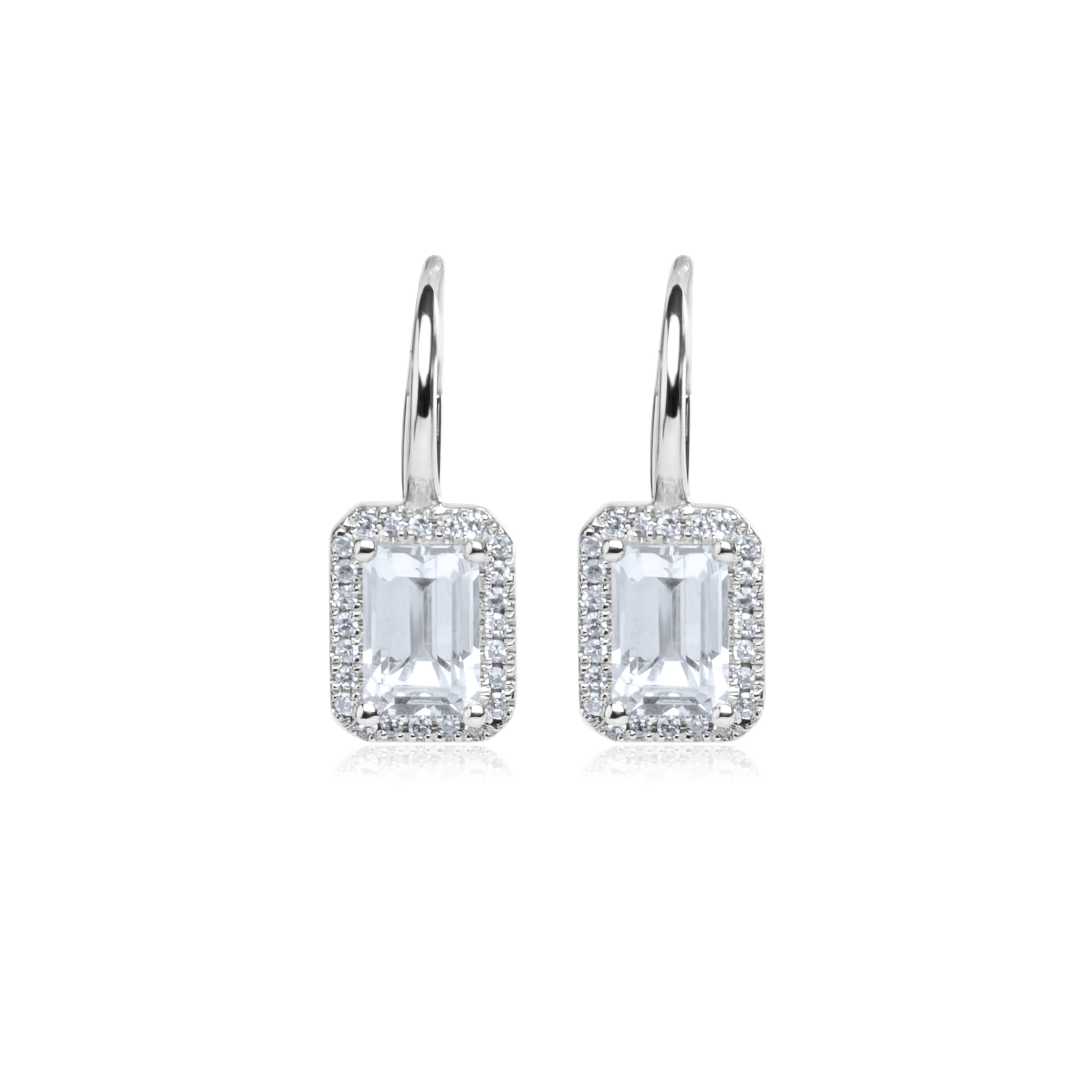 White Topaz Emerald Cut Diamond Surround Drops