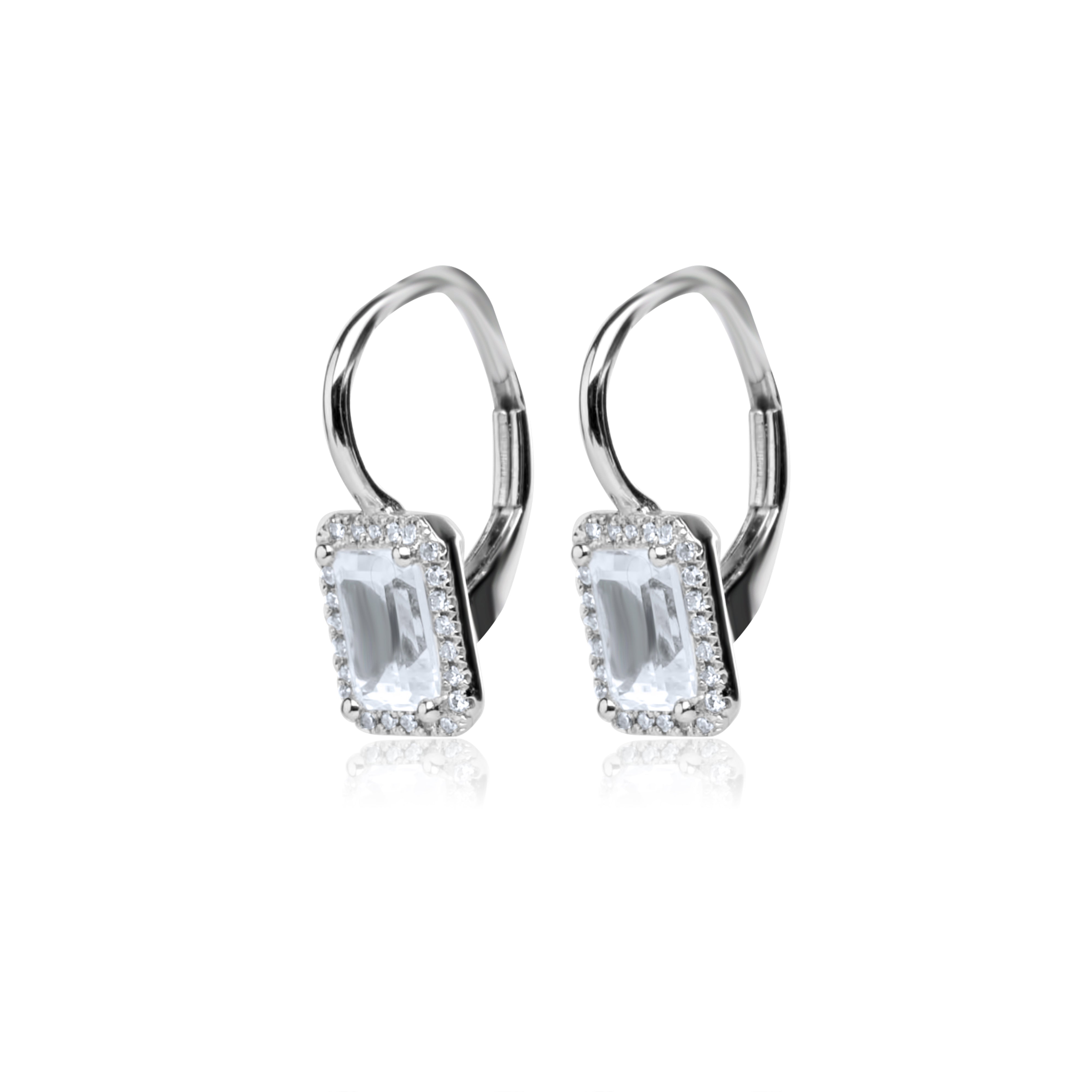 White Topaz Emerald Cut Diamond Surround Drops